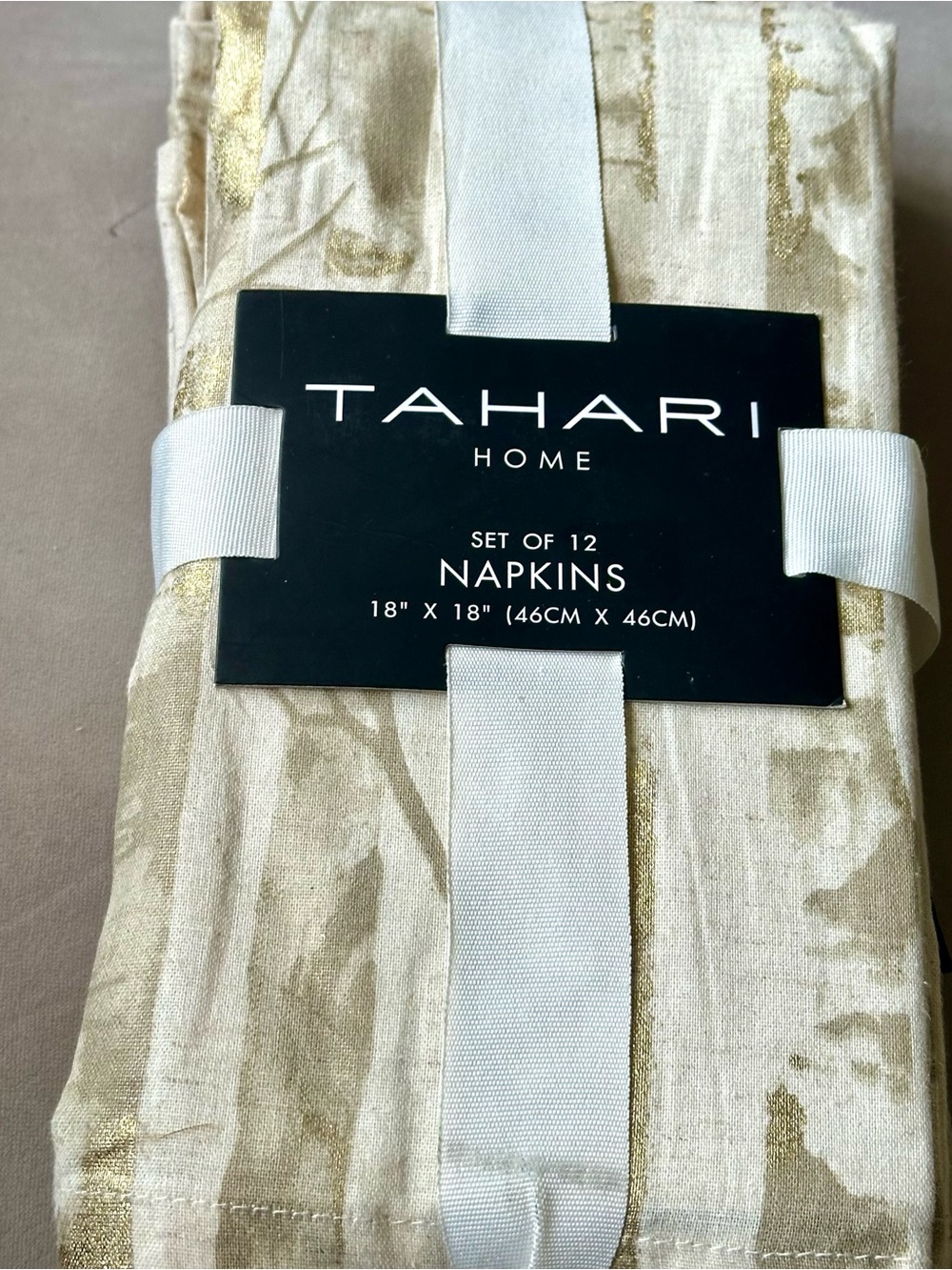 Tahari Home Gold/Cream Set of 12 Cloth Napkins Brand New